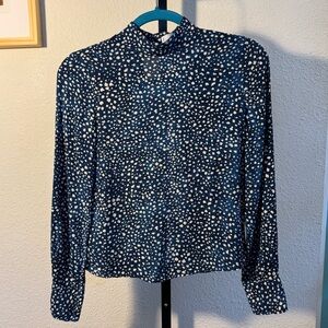 Mango shirt, blue with white print. Size XS. Great for work or going out!